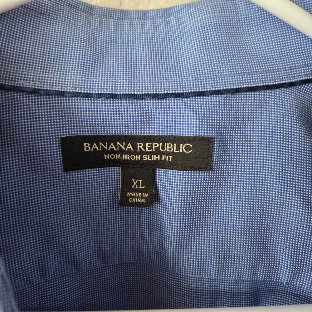 Banana Republic Mens Non-Iron Slim Fit Dress Shirts XL Cotton Blend Bundle of 2